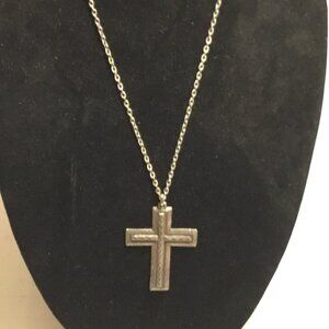 Vintage and very large pewter cross necklace marked Tinn Pewter Made In Norway